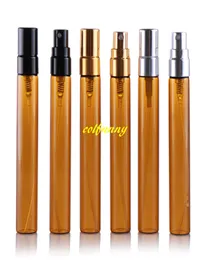 100 sztuk / partia Szybka Wysyłka 10ml Amber Spray Butelka Emtpy Glass Perfumy Butelka Refillable Butelka 14 * 114mm Brown Butelki