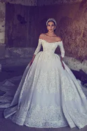 Mhamad Plus Said Size Кружевное бальное платье Свадебное платье Свадебные платья с открытыми плечами, расшитые бисером и блестками, с рукавами 1/2, со шлейфом средней длины, Вечерние платья Vestidos De Noiva s es