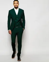 Najnowszy Zielony Przystojny Peak Lapel Wedding Groom Tuxedos Mężczyźni Garnitury Ślub / Prom / Dinner Man Blazer (Kurtka + Kamizelka + Kamizelka + Spodnie)