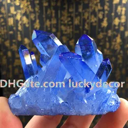 1Pc Dimensione casuale Forma libera Blu Quarzo rivestito in titanio Cluster Altare Pietra Wiccan Crystal Point Campione Reiki Energia Meditazione Roccia Chakra