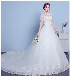 New Arrival Wedding Dress 2018 Vestido De Noiva Custom Made Royal Train Beaded Appliqued Lace Half Sleeve Embroidery