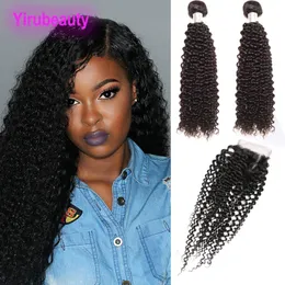 Malaysian Wholesale Human Hair 2 Bundles With 4*4 Lace Closure Free Part Kinky Curly 3 Pieces/lot Mink Afro Kinky Curly 8-28inch