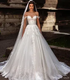 Noiva yeni vestidos casamento prenses elbiseler omuzlar boncuklu Arapça Robe de Mariage Bahçe Kilisesi Düğün Gelin Gowns