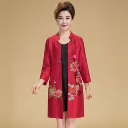 Mode våren traditionell kinesisk kläder retro kinesisk stil broderi silke jacka kvinnors lösa långa ytterkläder tops tang kostym