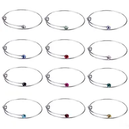 12 Crystal Birthstone Armband Bangle Cuff Armband Brith Stone Charm Mode Smycken kommer och Sandy