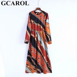GCAROL 2019 Early Spring Launced Women Chain Floral Dress With Sashes High Waisted Pleasted Long Dress Elegant Streetwear