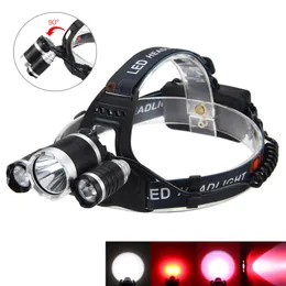 1200 LM T6 + 2X Red R5 USB Akumulator LED Headlamp 3 Tryby Oświetlenie Reflektor Wodoodporna Głowy Larcz Light Do Camping Polowanie