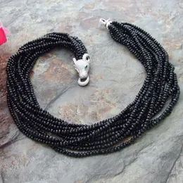 Charmoso colar de cristal facetado preto com 11 fios, micro incrustação de zircônia, acessórios de cabeça de leopardo, fecho longo 53 cm