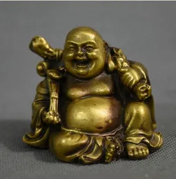 China Buddhism Brass Wealth Ru Yi Happy Laughing Maitreya Buddha Statue Figurine