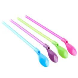 Försäljning 2018 NYA 2PCS / LOTRE CREATIVE BAR Plaststråle Spoon Drinking Kitchen Tillbehör One-Piece Yerba Mate Dubbla syfte