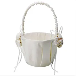 Free shipping wholesales New Elegant Wedding Ceremony Party Satin Flower Girl Basket White