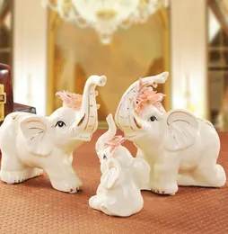 Keramik kreative Herz Elefantenfamilie Wohnkultur Handwerk Raumdekoration Ornament Porzellan Tierfiguren Hochzeitsdekoration