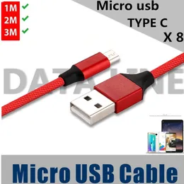 Snabb Laddningstyp C / Micro USB-kabel 1m 2m 3m Aluminium Alloy Flätat Tygkablar för Samsung S7 Edge S8 S9 Huawei HTC Android Telefon