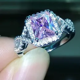 choucong Stunning Princess cut Pink stone Diamond 925 silver Wedding Band Ring Set Sz 5-11 Free shipping Gift
