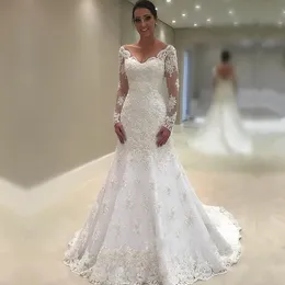 Nya Ankomst Afrikanska Långärmad Bröllopsklänning Mermaid Off Shoulder Lace Garden Country Church Bride Bridal Gown Custom Made Plus Storlek