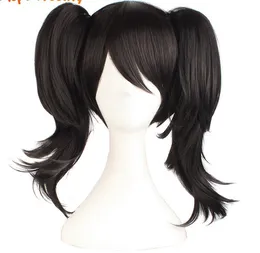 Curto cabelo encaracolado preto dois rabo de cavalo Nautral Cosplay Peruca Sintética Resistente ao Calor Forma Garra Lovelive! Yazawanico