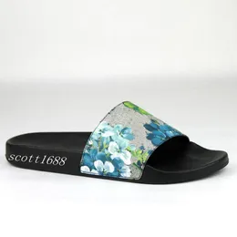 mens and womens blue flower blooms rubber slide sandals Floral pattern printed Coated canvas slip-on flats slippers