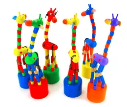 다채로운 나무 블록 바보 유모차 유아 교육 춤 와이어 장난감 어린이 유모차 액세서리를위한 흔들리는 기린 장난감