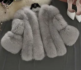 nova moda inverno gorgous magro casacos de pele senhora do escritório mangas a três quartos topos v-neck faux fur Outwears 005