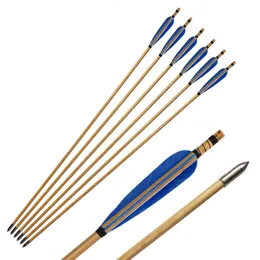 Archery Wooden Arrows Natural Feathers Fletching Shaft Hunting with Replacement Broadheads Screw-in Tips Points for Recurve takedown Bows