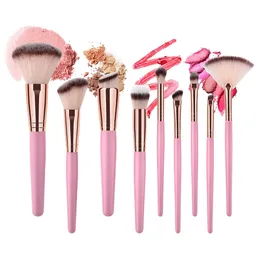9pcs / set rosa handtag mjuka hår makeupborstar uppsättning för fundament ögonskugga blush make up borstar highlighter ögonfransar kosmetiska borstar kit