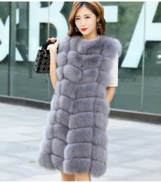 2018 outono inverno sem mangas pescoço o-Novo design das mulheres plus size MLXLXXL natural real genuína pele de raposa Casacos casaco longo colete