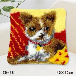 Diy Handkerchief Knitted Carpet Unfinished Pillow Embroidery Carpet Latch Hook Hold Pillow Animals 40 * 40CM Home Sofa Throw