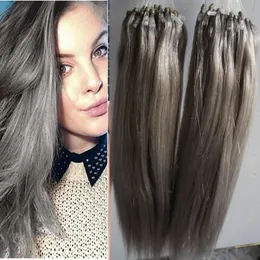 Micro Loop Ring Links Human Hair Extensions 1g/s 200g Silver Grey Remy Hair Straight Micro Bead Hair Pieces