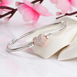 Autentyczne 925 Sterling Silver Heart Charms Bransoletka na Pandora Europejskie Koraliki Biżuteria Bangle Prawdziwa Srebrna Bransoletka Dla Kobiet 10 sztuk / partia