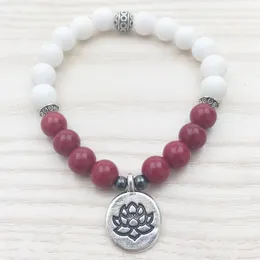 SN1102 Rose Jade Women Bracelet White Jade Bracelet Tierra Cast Lotus Charm Yoga Meditation Mala Beaded Jade Bracelet Gifts For Her