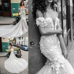 Julie Vino 2018 Mermaid Wedding Dresses 3D Floral Appliqueds Lace Beaded Bridal Gowns Sheer Off The Shoulder Backless vestido de novia