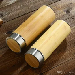 Natural Bamboo Water Bottles With Stainless Steel Tea Infuser Filter Cup Double Layer Heat Preservation Tumbler New Arrival 30jn BB