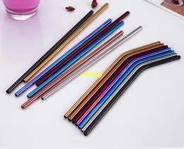 100pcs/lot 6*215mm Colorful Stainless Steel Straws drinking straw bend & straight drinking straw 8.5" beer straw For 20 oz cup