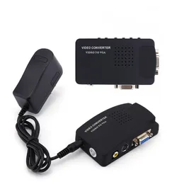 Freeshipping Black Color TV RCA Composite S-Video Av In To PC Mac VGA LCD Out Converter Adapter Box US / UK / EU / AU Wtyczka