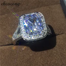 Choucong joias artesanais corte almofada 10ct diamonique cz pedra 14kt ouro branco preenchido anel de casamento feminino faixa de noivado tamanho 5-11