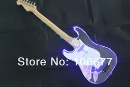 Darmowa Wysyłka New Arrival Gorąca Sprzedaż Akrylowa F St Custom Body Green Fret LEDs Gitara elektryczna W magazynie Gorąca gitara