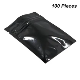 100st / lot Svart Multi-Storlekar Mylar Folie Zipper Lås Mat Förvaring Förpackning Påse Realealable Aluminium Folie Värmeförsegling Provpaket Väskor