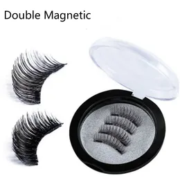 2018 mode handgjorda 3d magnetiska falska ögonfransar dubbla magneter falska ögonfransar ögonfransar syntetiskt hår falskt ögonfransförlängning 4st en uppsättning