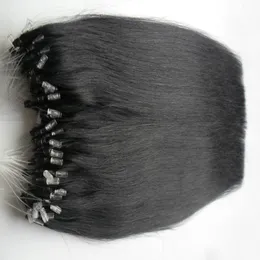 Micro Loop Ring Hair Natural Black Remy Tips Straight Micro Bead Human Hair Extensions 200g Micro Link Mänskliga hårförlängningar