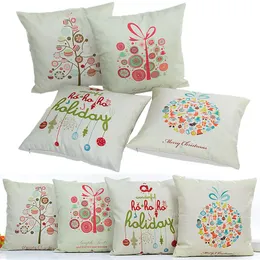 Julkuddefall Snowflake Reindeer PillowCase Linne Tecknad Kuddehölje Hem Soffa Bil Inredning utan kärna 54 Style WX9-856