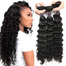 ISHOW Human Brasilian Virgin Hair Weave Deep Wave 3 Bunds Remy Hair Extensions for Women Girls All Ages Natural Color