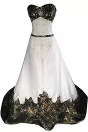 Bescheidenes Camo-Hochzeitskleid mit Stickerei, A-Linie, Perlen, Schnürung, rückenfrei, Brautkleider in Übergröße, Schatz-Robe de Mariee-Hochzeitskleider