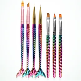 7 Różna głowa Mermaid Nail Art Brushes UV Gel Przedłużacz Szczotka Kwiat Design Rysunek Malowanie Pen DIY Narzędzia