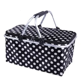 Foldable Shopping Baskets Folding Outdoor Camping Cooler Picnic Baskets Insulated 600D Oxford Aluminum Frame Handles