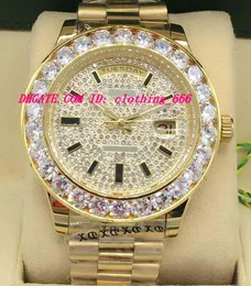 الساعات الفاخرة 18K الذهب الأصفر DIAMAND DIAL 43 مم أكبر الماس الماس تلقائي الحركة الياقوت أزياء مضيئة رجال الساعات ساعة معصم مع صندوق