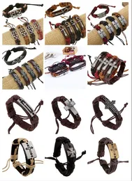 2018 Hot Sales 100% Äkta läderarmband 15 Stil Urval Religiösa Kors Armband Män Kvinnor Smycken Charm Läderarmband