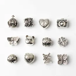 12 st blandad stil grossist metall lösa pärlor berlocker för Pandora DIY smycken Europeiska armband armband kvinnor flickor bästa gåvor