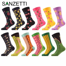 Sanzetti 12ペア/ロット面白いパターンイギリスのスイカのトウモロコシホットドッグメンズフルーツと綿の因果物のクルードレスの結婚式の靴下