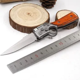 Liten storlek AK47 Gun Kniv Pocket Folding Kniv Taktisk Camping 440 Stålblad Trähandtag Utomhus EDC-verktyg Survivalknivar med LED-ljus