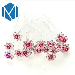 20 st Bridal Rhinestone Exquisite Rose Flower Hair Pins Flickor Bröllop Glänsande Crystal Bun Maker Tools Hårtillbehör